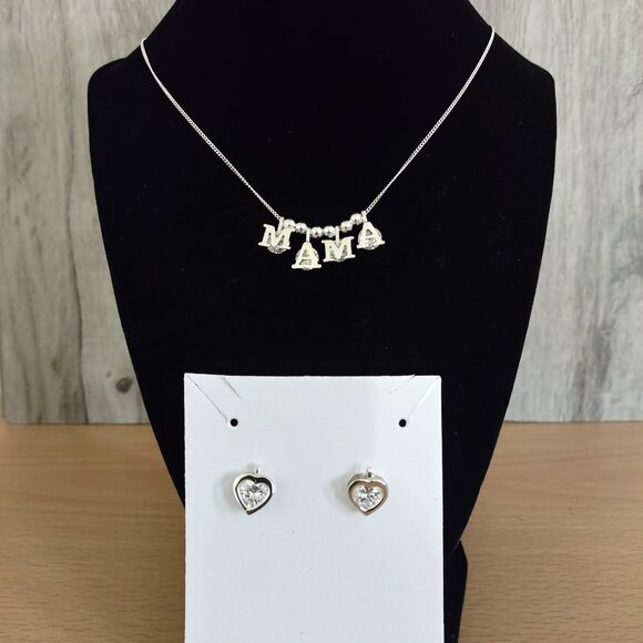Charms Necklace and Heart Earrings Set Sterling Silver 925 - Picture 1 of 4